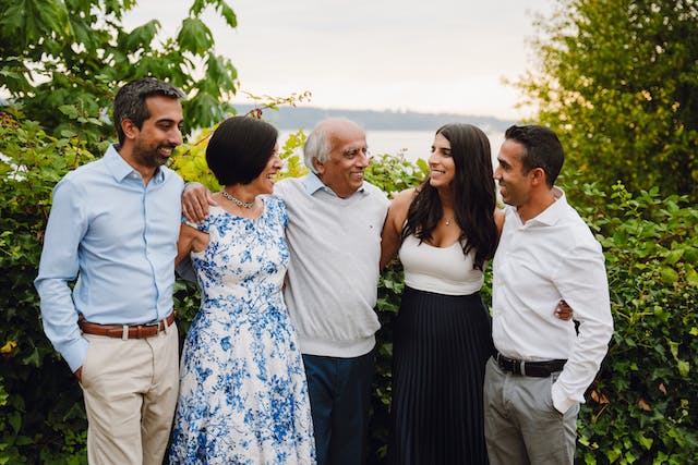 family photo with gifts for father in law