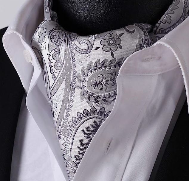 silver paisley ascot tie in formal attire