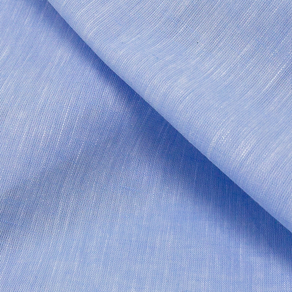 light blue linen collared button up shirt short sleeve fabric weave