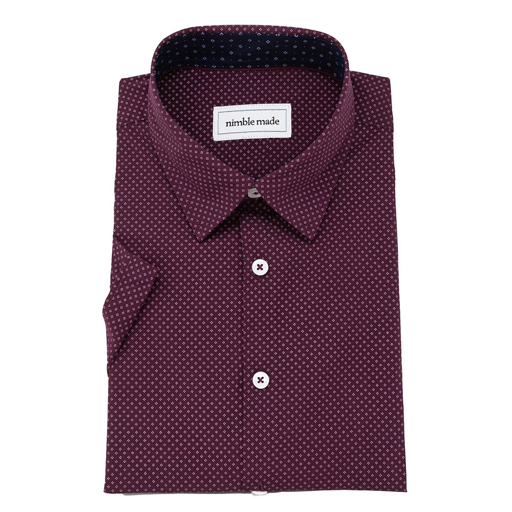 maroon button up collared shirt short sleeve