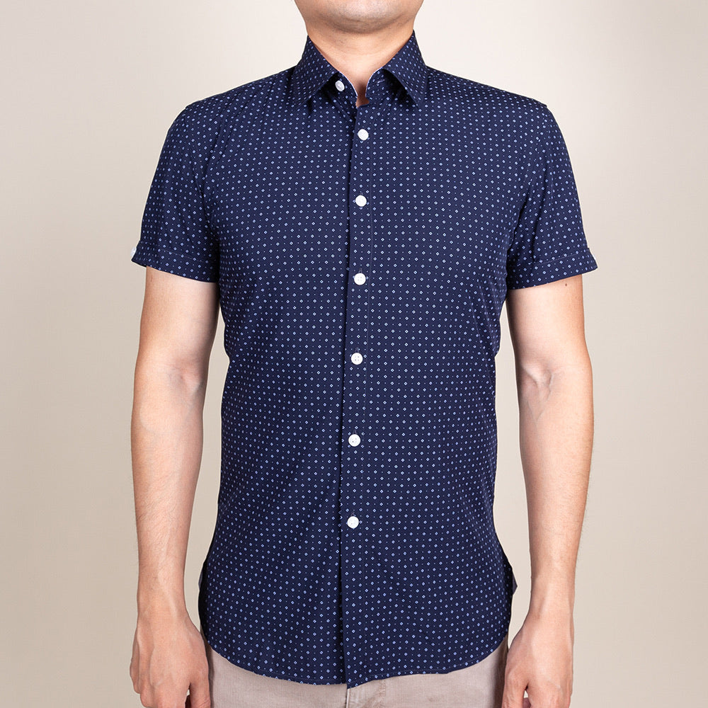 Dark Navy Blue Button Up Shirt Short Sleeve The Batik Slim Fit