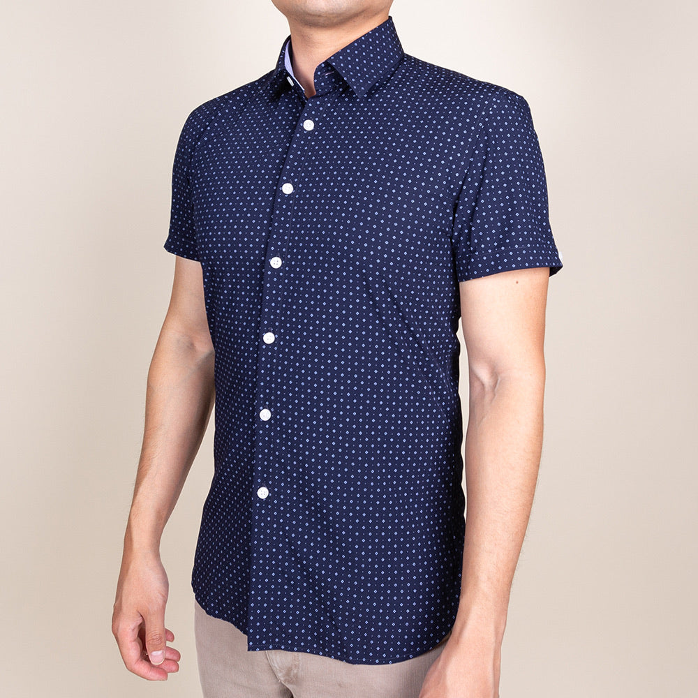 Model 5'5”, 120 lb wearing Size N2 — blue bamboo fiber slim fit