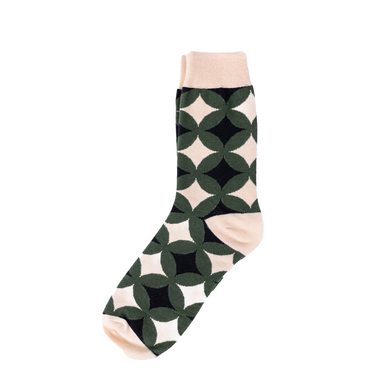 Green and Beige Patterned Fun Dress Socks One Size Green and Beige Patterned Fun Dress Socks One Size