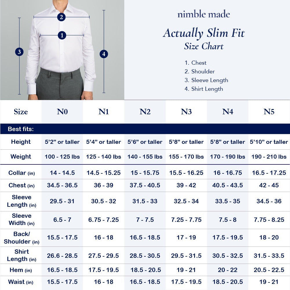 nimble made actually slim fit skinny size chart for collared shirts men | Slim Fit White Collared Dress Shirt | Shop The Bai Men's Long Sleeve