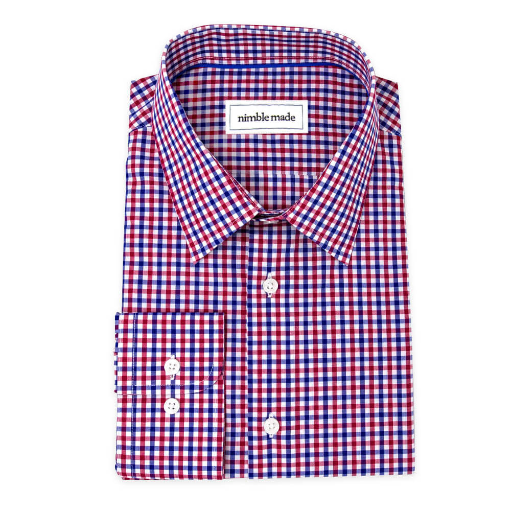 Blue & Red Check Button Up Dress Shirt | The Kang - Slim Fit Size N5 Blue & Red Check Button Up Dress Shirt | The Kang - Slim Fit Size N5
