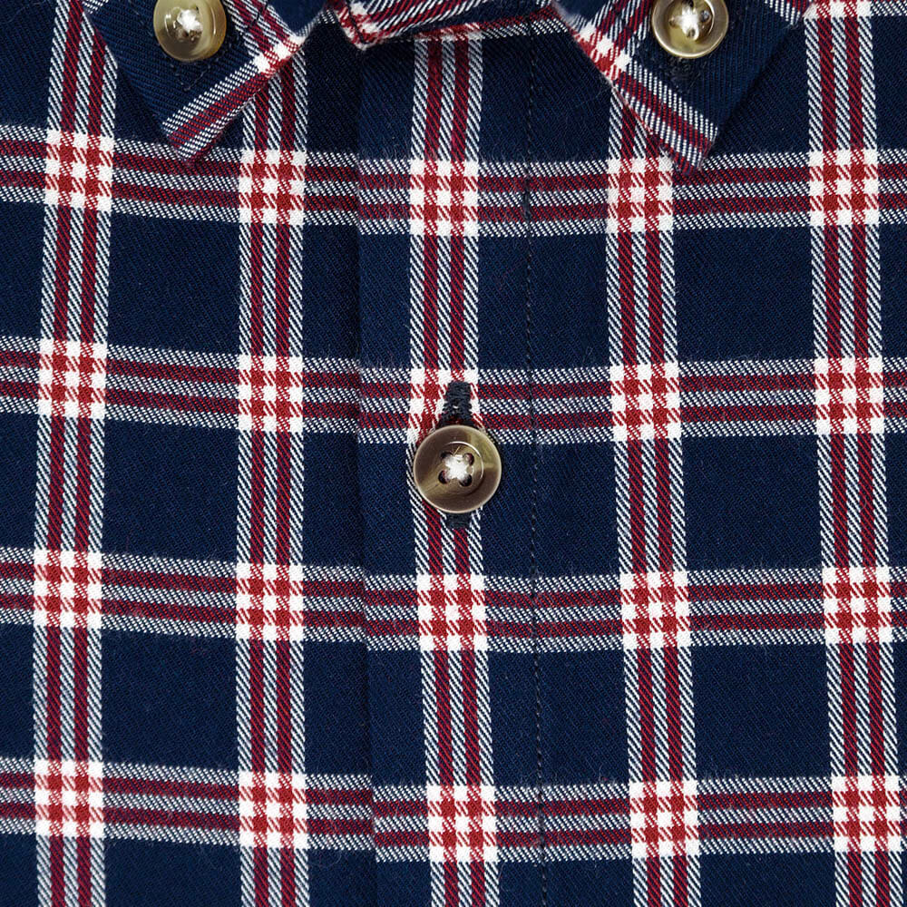 blue and red button down flannel plaid shirt for slim men