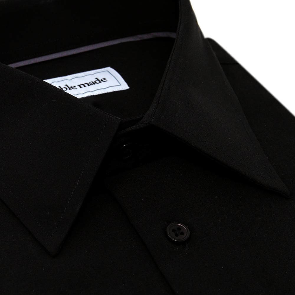 solid black non iron 4 way stretch dress shirt slim fit for men | Slim Fit Black Dress Shirt | Shop Performance Collared Button Up