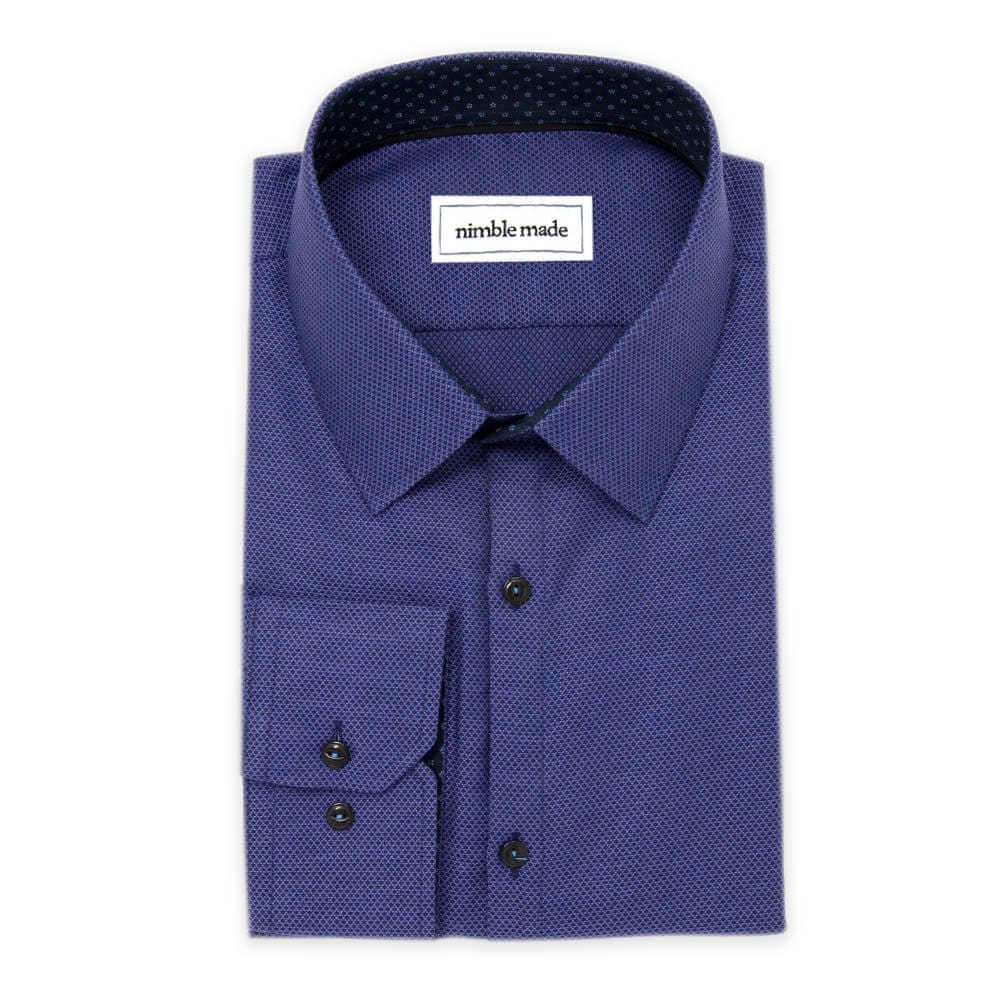 Dark Deep Blue Textured Dress Shirt | The Azure Slim Fit - Nimble Made Size N4 Dark Deep Blue Textured Dress Shirt | The Azure Slim Fit - Nimble Made Size N4