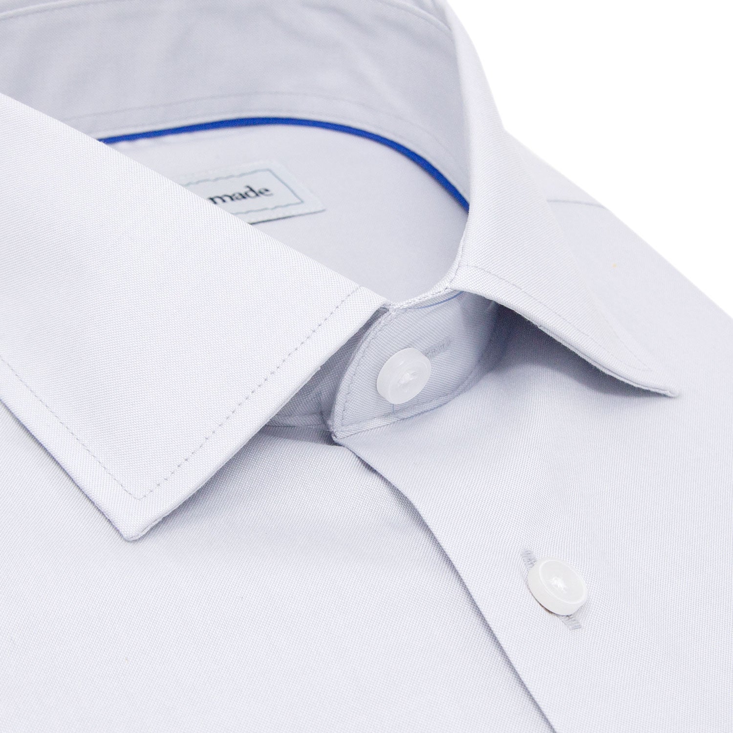 light gray button up shirt closeup of collar for mens shirts | Slim Fit Light Gray Oxford Dress Shirt | Shop The Scholar Button Up