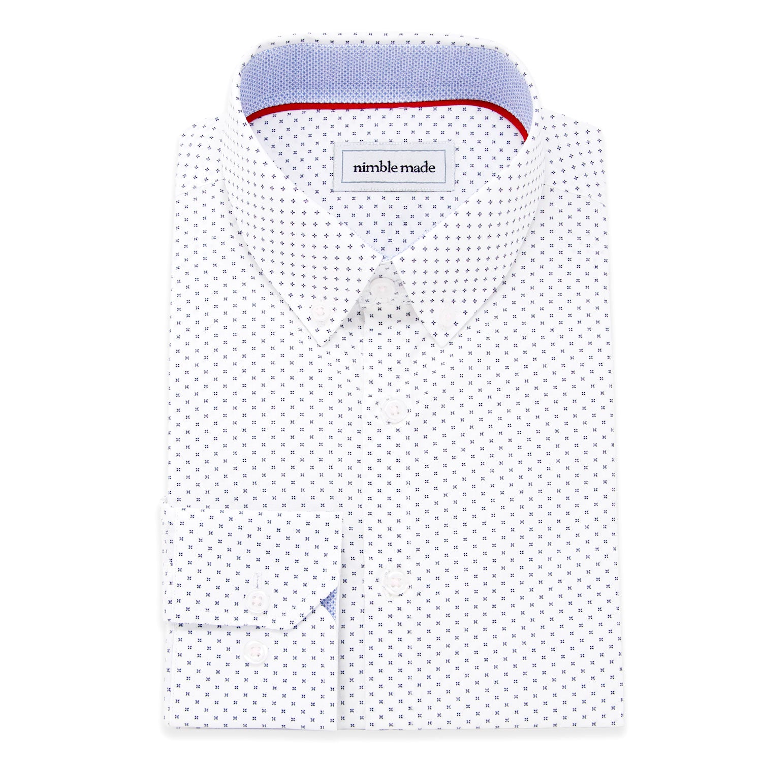 white pattern dress shirt folded on a white background | Slim Fit White Dress Shirt with Pattern | Shop Collared Button Down
