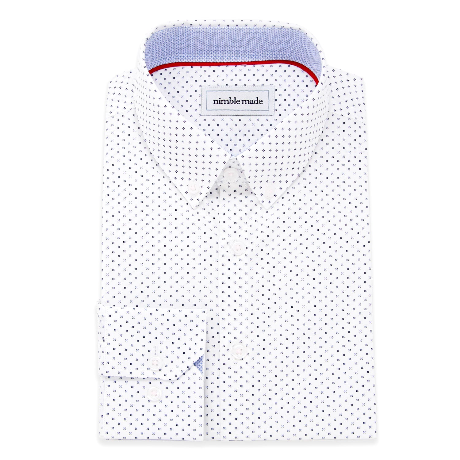 white pattern dress shirt folded on a white background