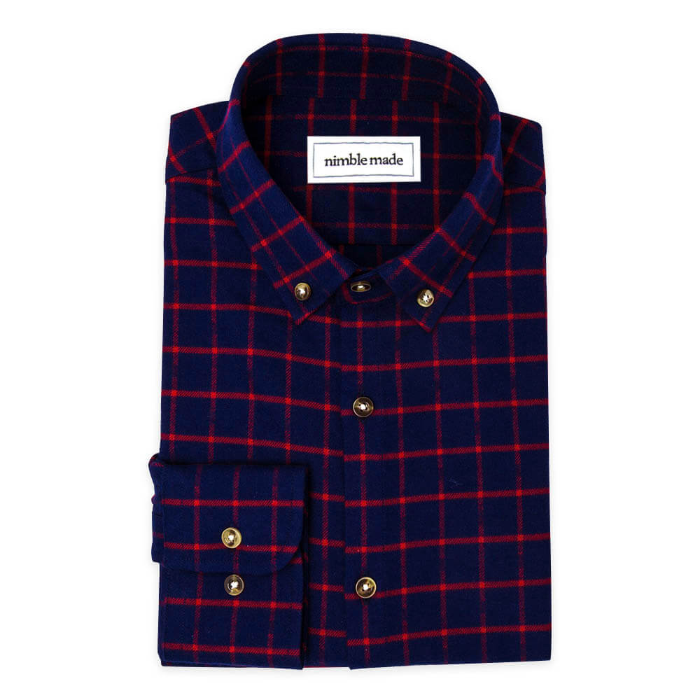 Men's Dark Blue & Red Button Down Flannel Shirt | The Betta - Slim Fit Size N2 Men's Dark Blue & Red Button Down Flannel Shirt | The Betta - Slim Fit Size N2