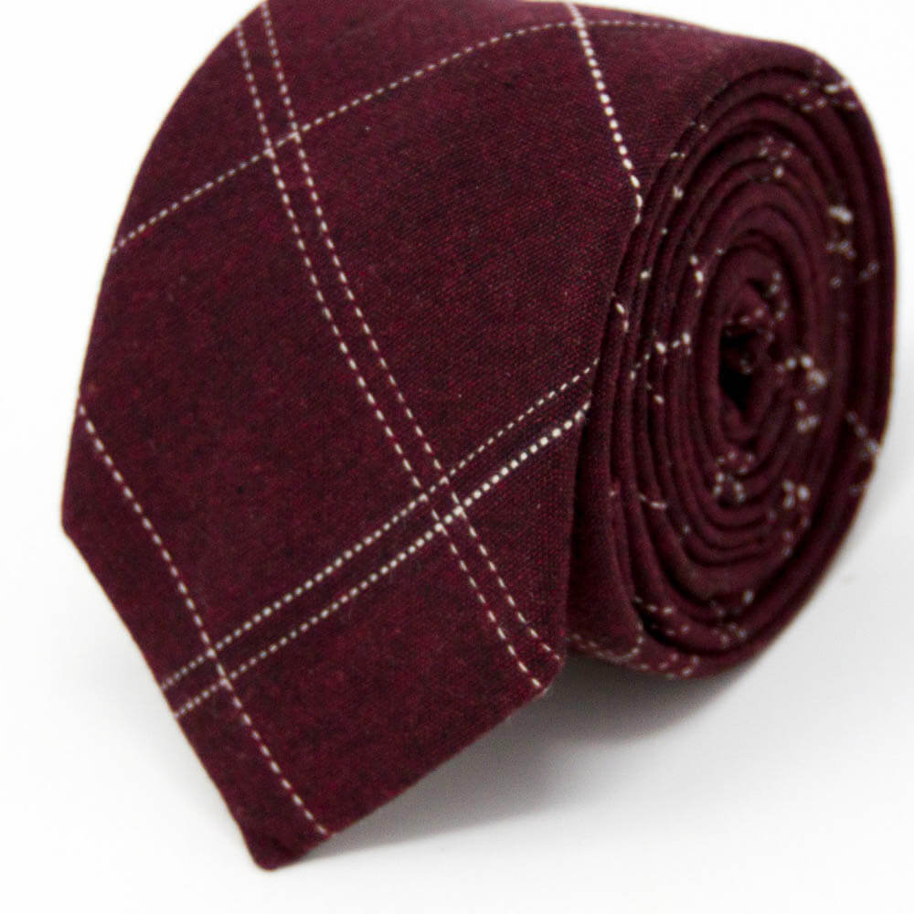 Maroon Plaid Tie | Men’s Slim Necktie with Classic Pattern