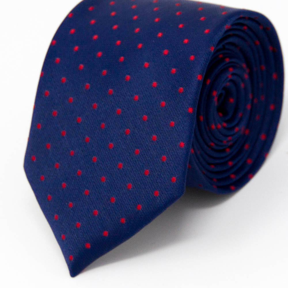 Navy Blue Tie with Red Polka Dots | Men’s Slim Necktie