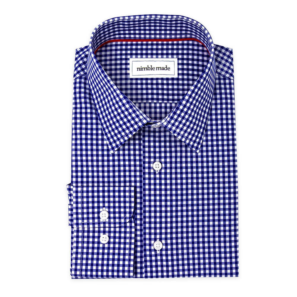 blue white checkered dress shirt Navy Blue Checkered Dress Shirt | The Ming Slim Fit