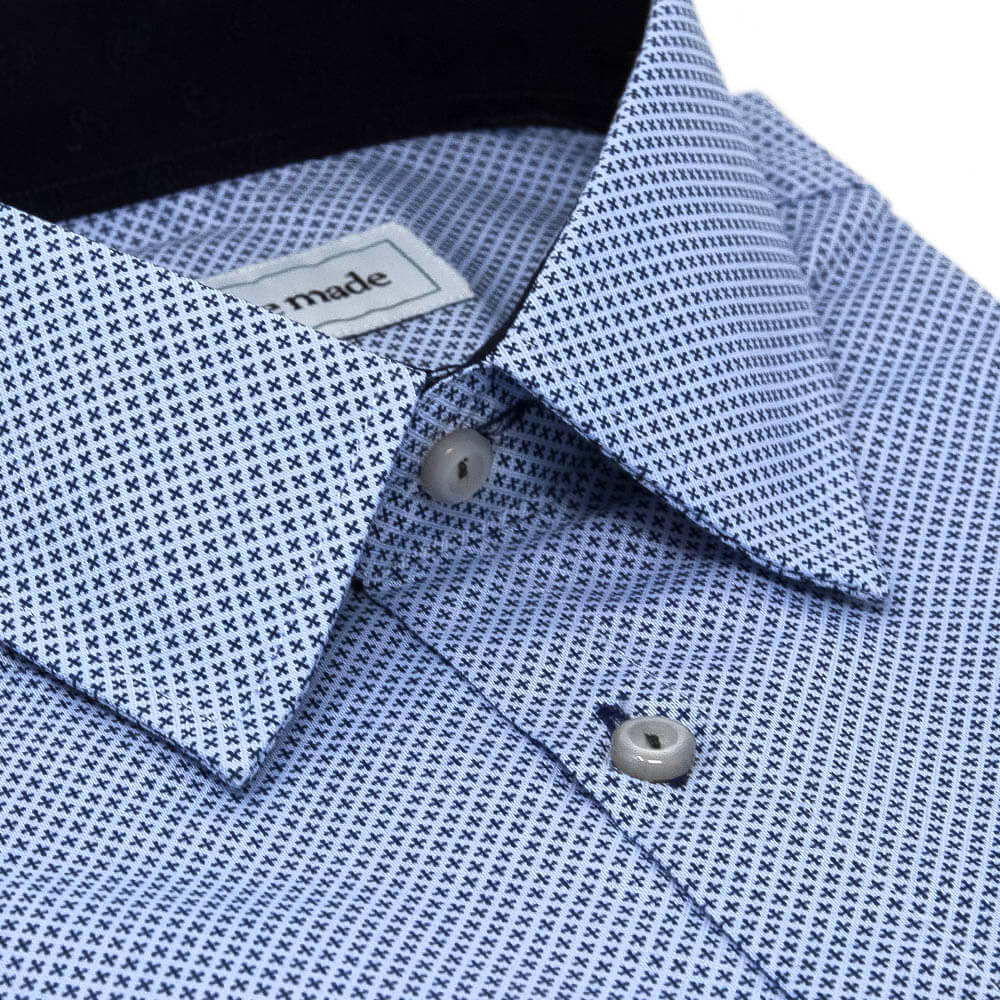 Men's Long Sleeve Print Dark Blue Dress Shirt | collared button up slim fit