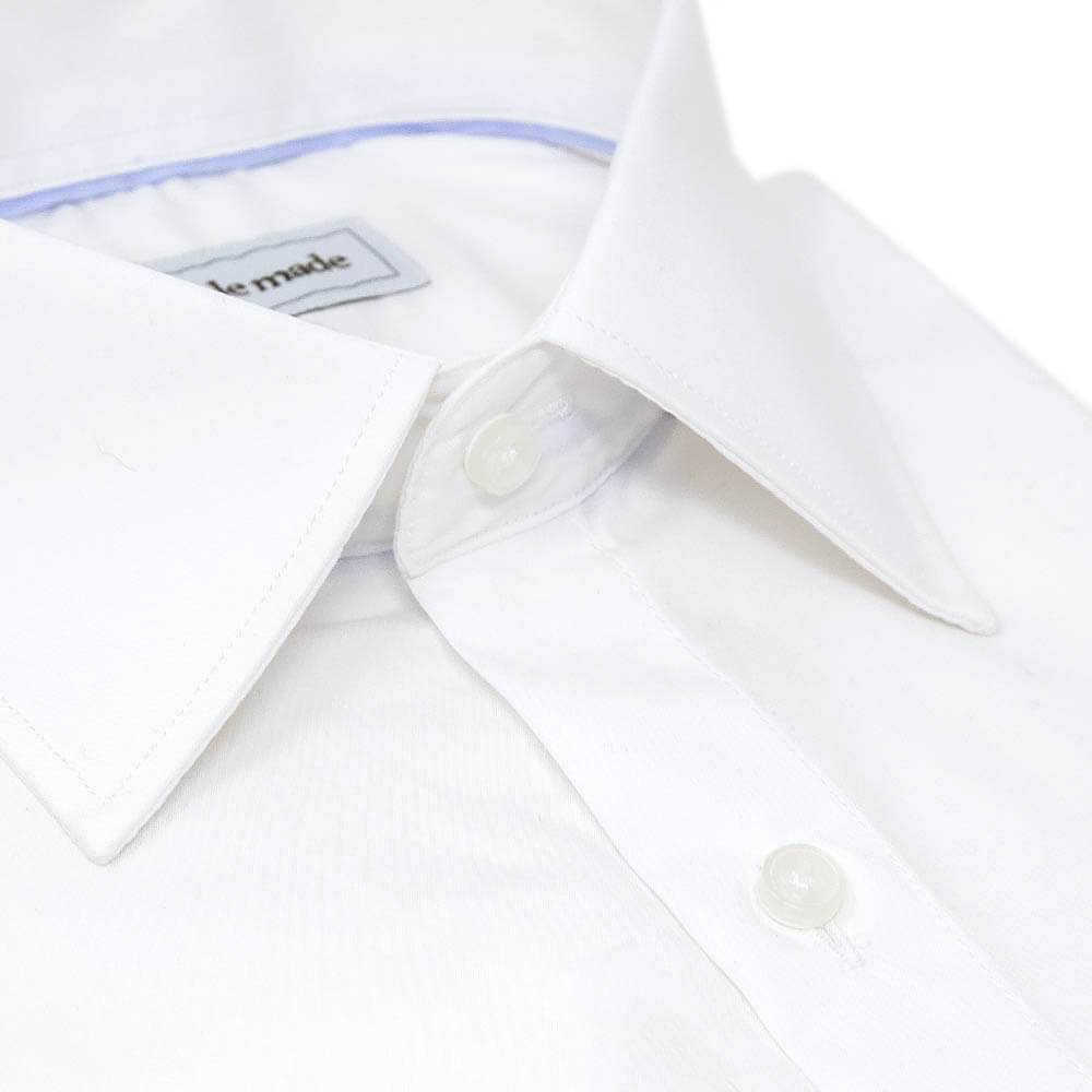 formal white dress shirt closeup of collar and buttons | Classic Slim Fit White Dress Shirt | Shop The Crescent Button Up