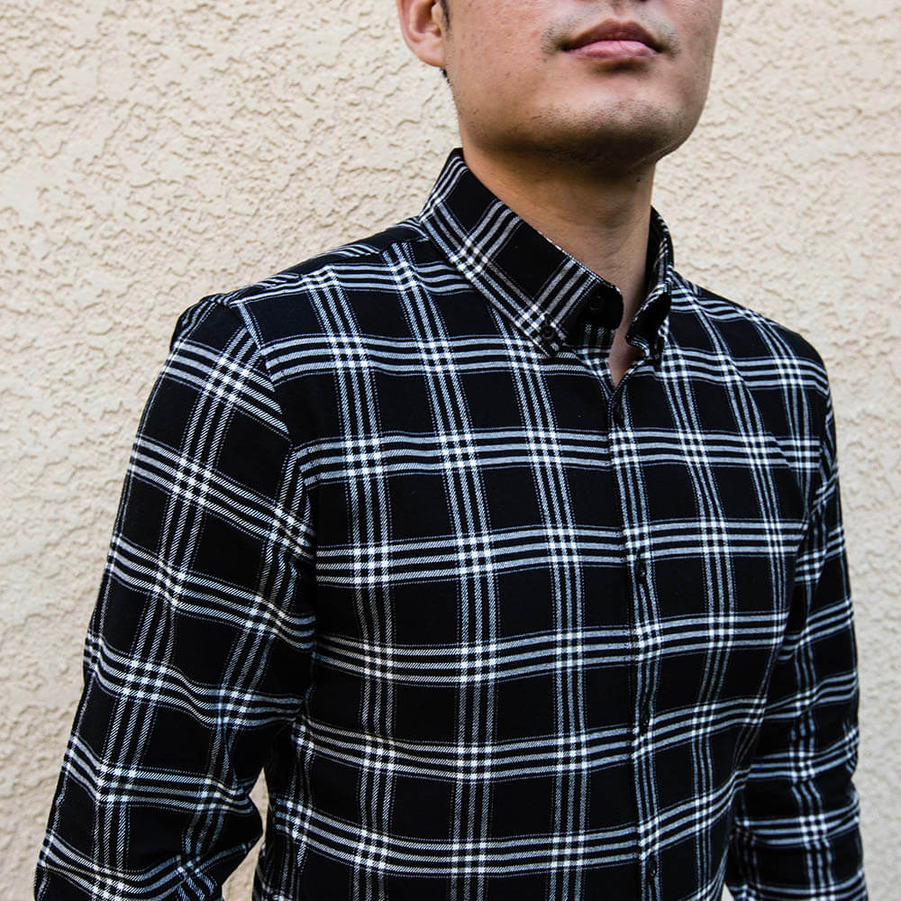 model is 5'5" and 110 lbs wearing size n1 of 100% cotton brushed flannel button down shirt
