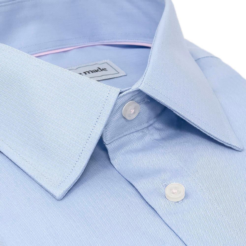 slim-light-blue-dress-shirt-angled-collar-closeup | Slim Fit Blue Dress Shirt | Shop The Waterbend Collared Button Up