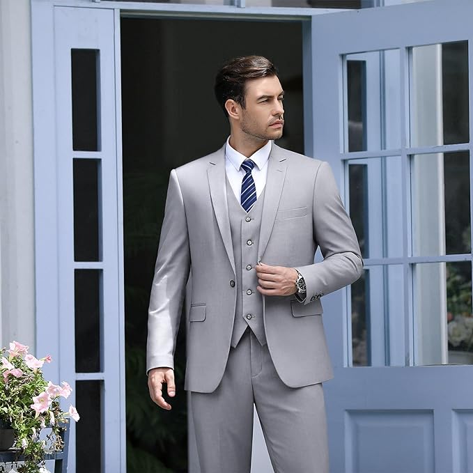 man wearing Grey sharkskin suit outfit