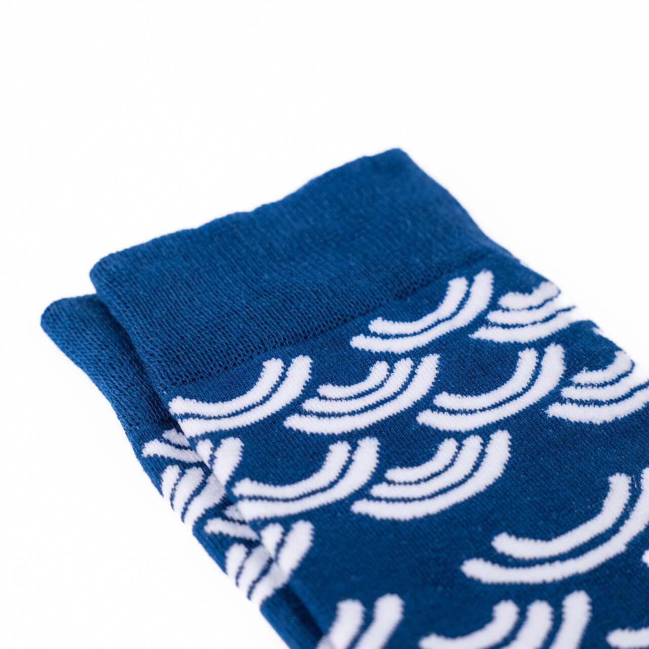 Men's Blue Patterned White Waves Colorful Fun Dress Socks Men's Blue Patterned White Waves Colorful Fun Dress Socks