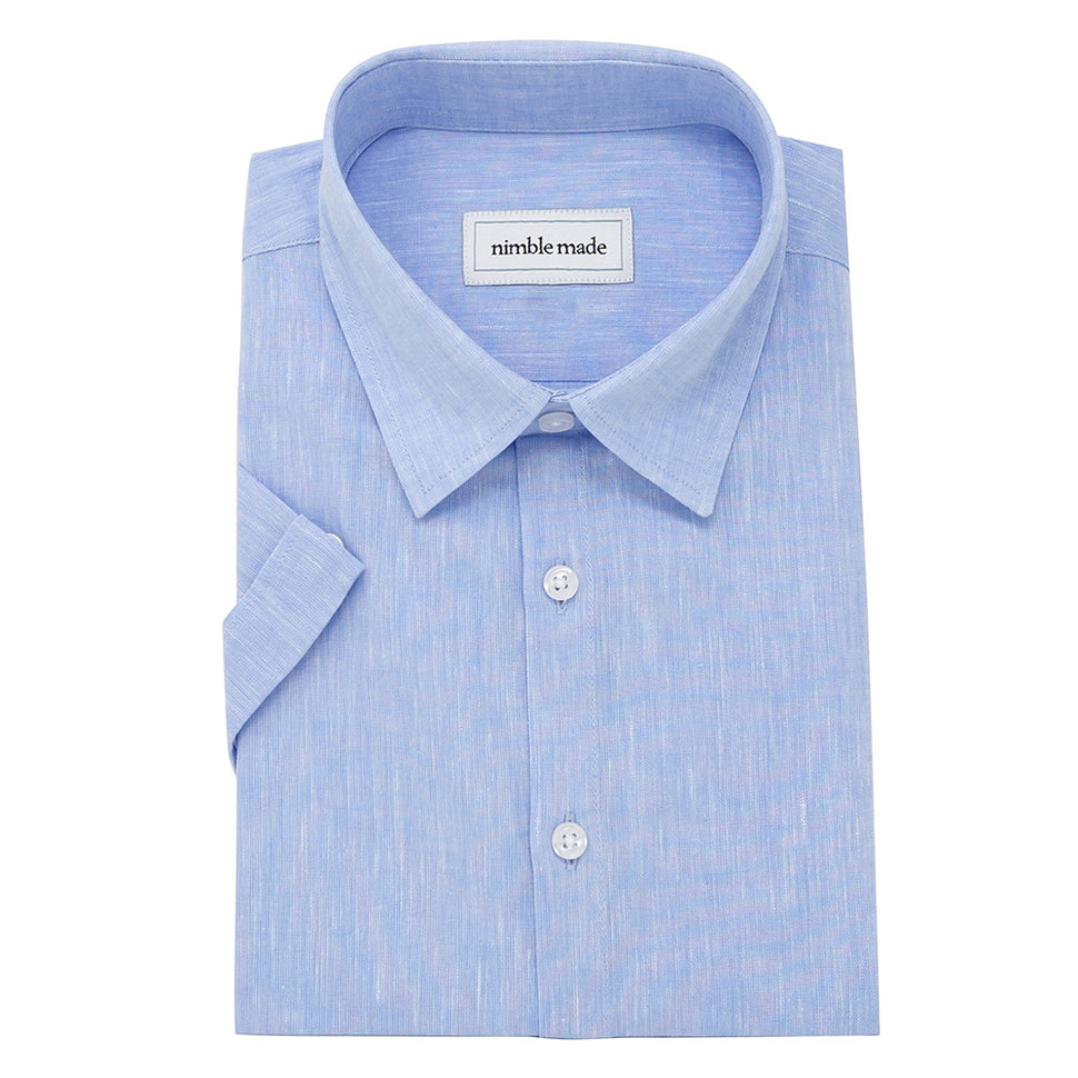 BLUE LINEN SHORT SLEEVE BUTTON DOWN SHIRT main image 0