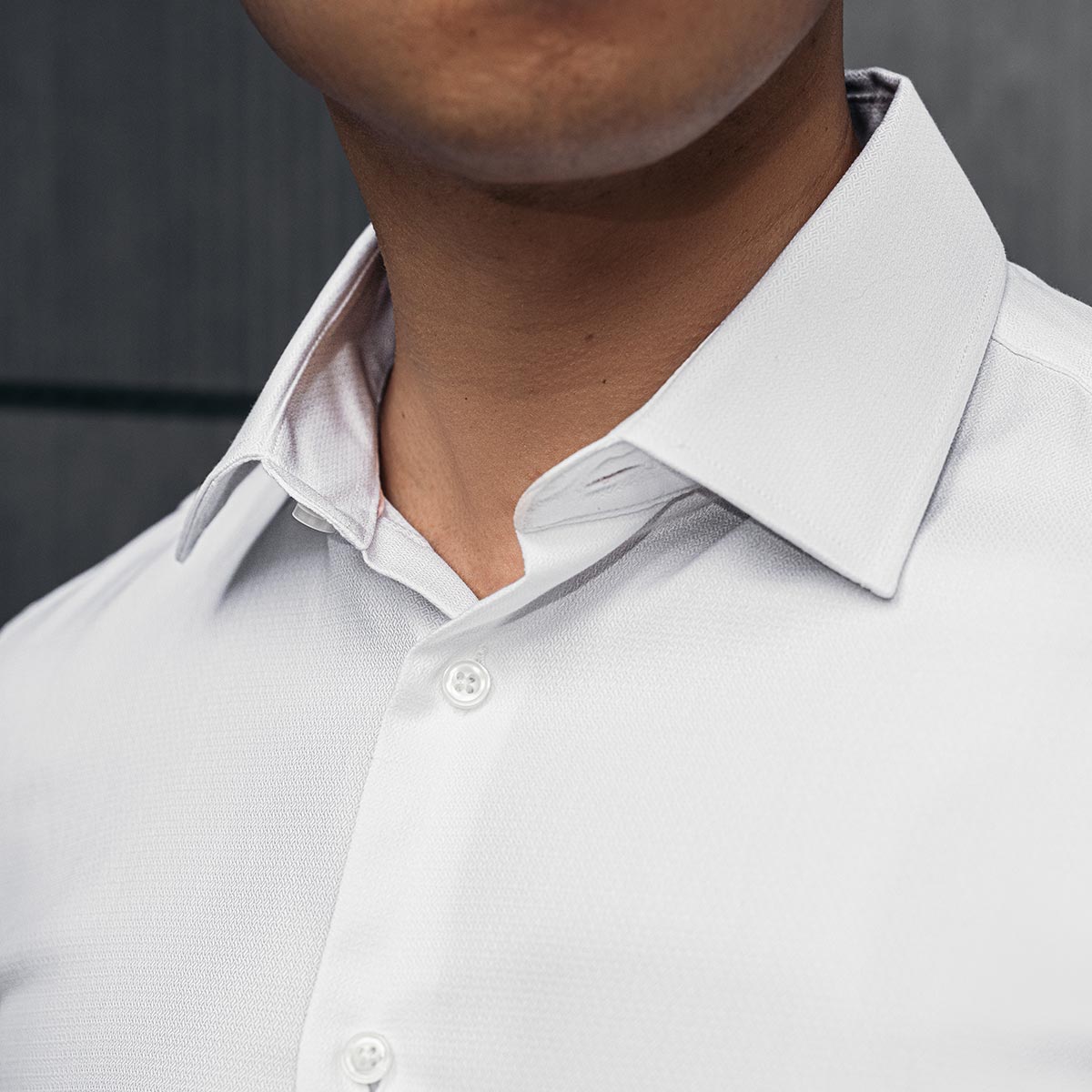 jacquard weave on men's solid white dress shirt for business