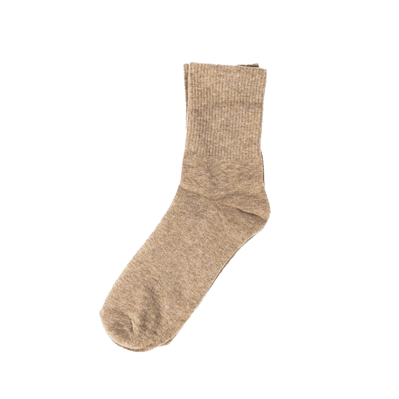 Solid Beige Ribbed Casual Crew Socks