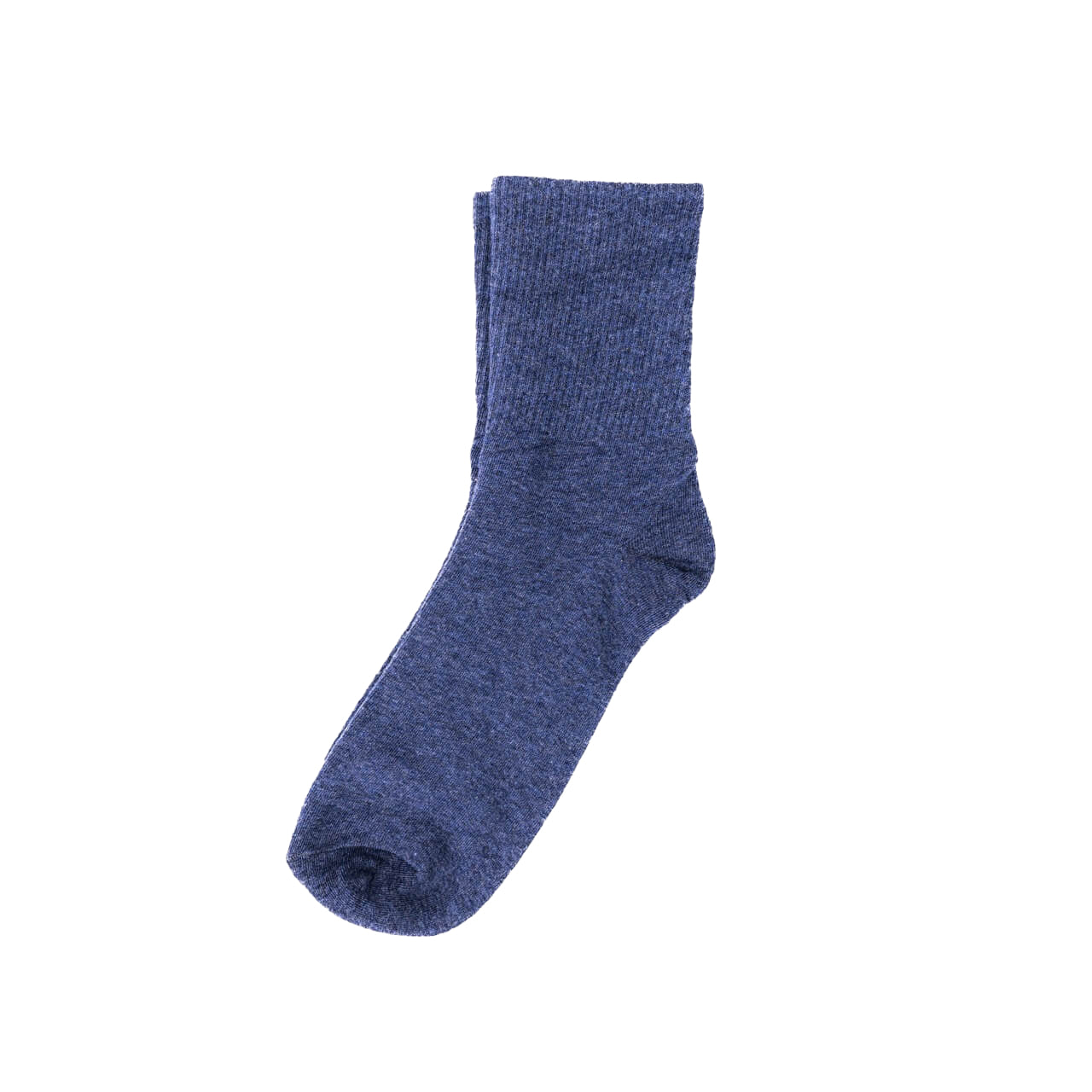 Solid Blue Ribbed Casual Crew Socks