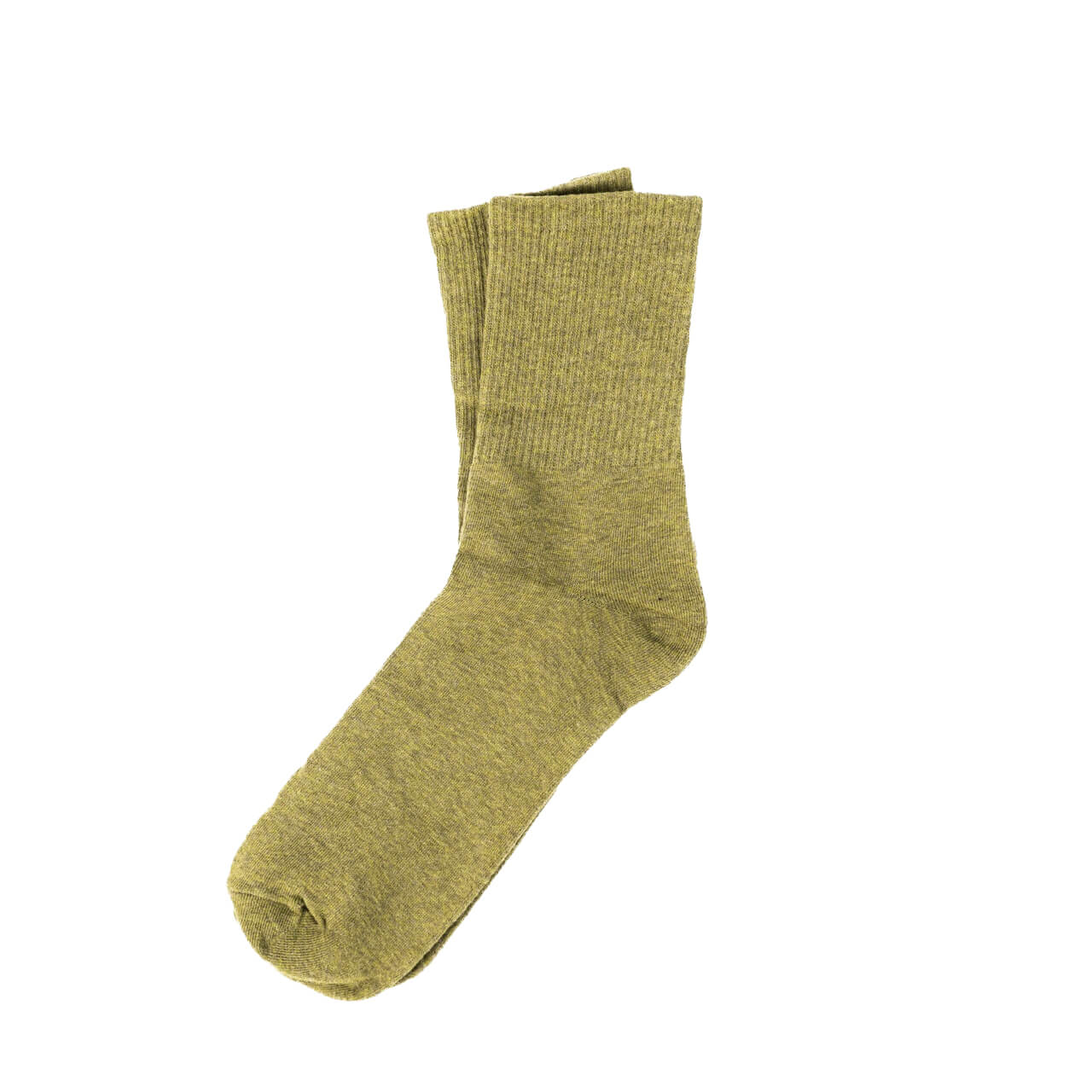 Solid Green Ribbed Casual Crew Socks