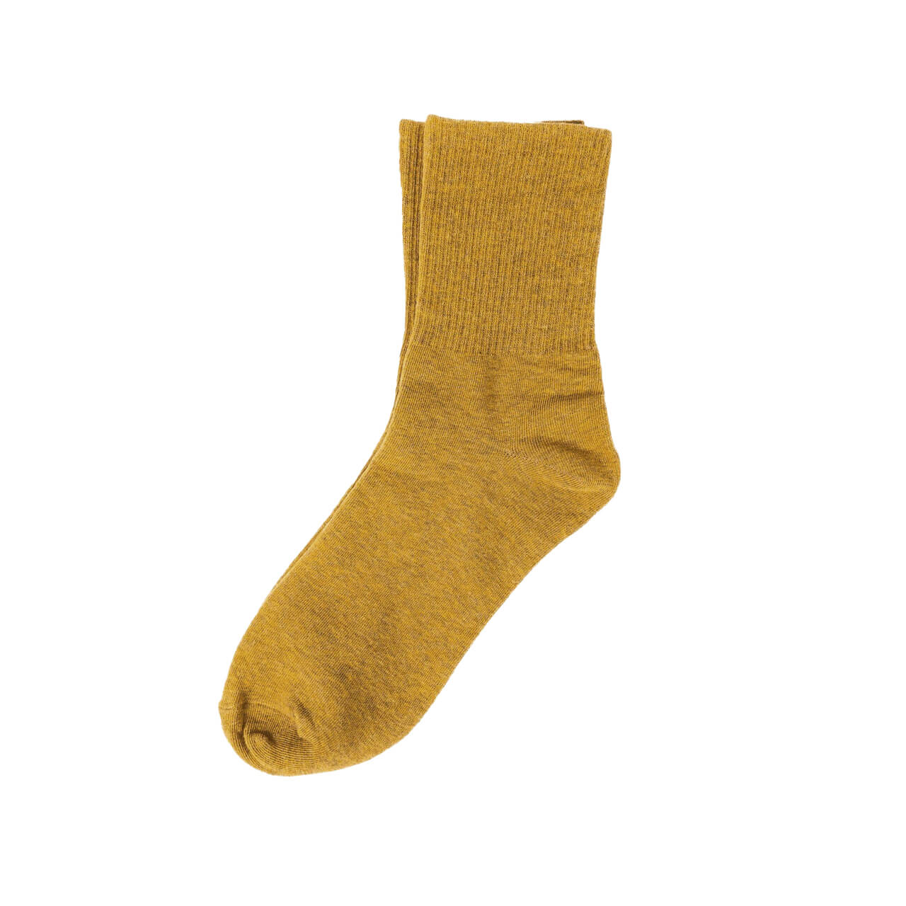 Solid Yellow Ribbed Casual Crew Socks