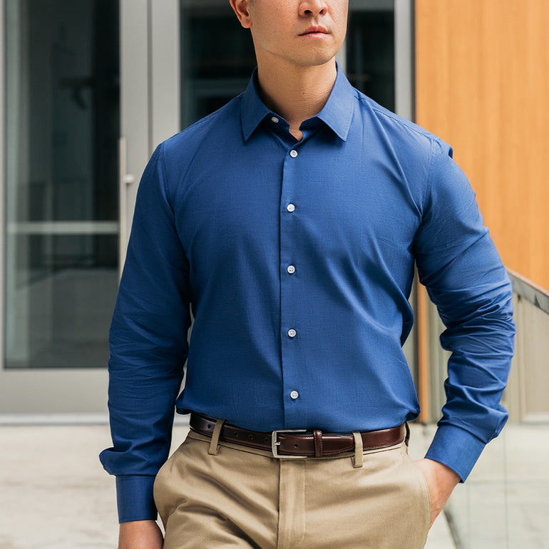 Men's Navy Blue Collared Button Up Dress Shirt