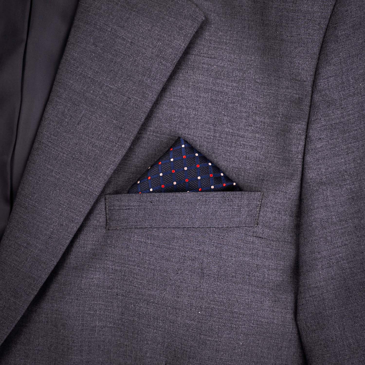 Pattern pocket square for navy suit
