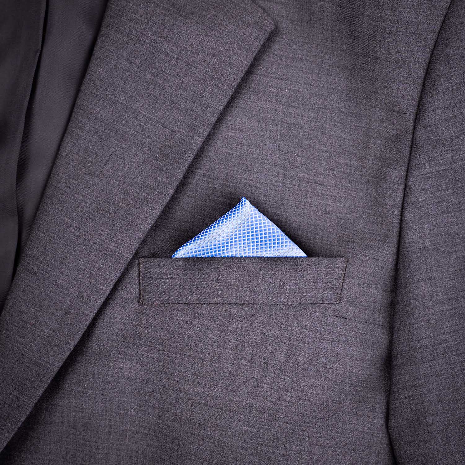 Light baby blue silk navy pocket square