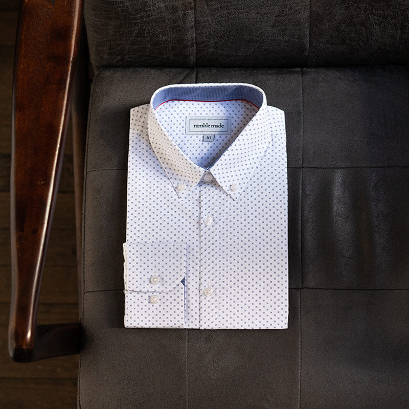 white print pattern casual dress shirt button down collar for slim fit men