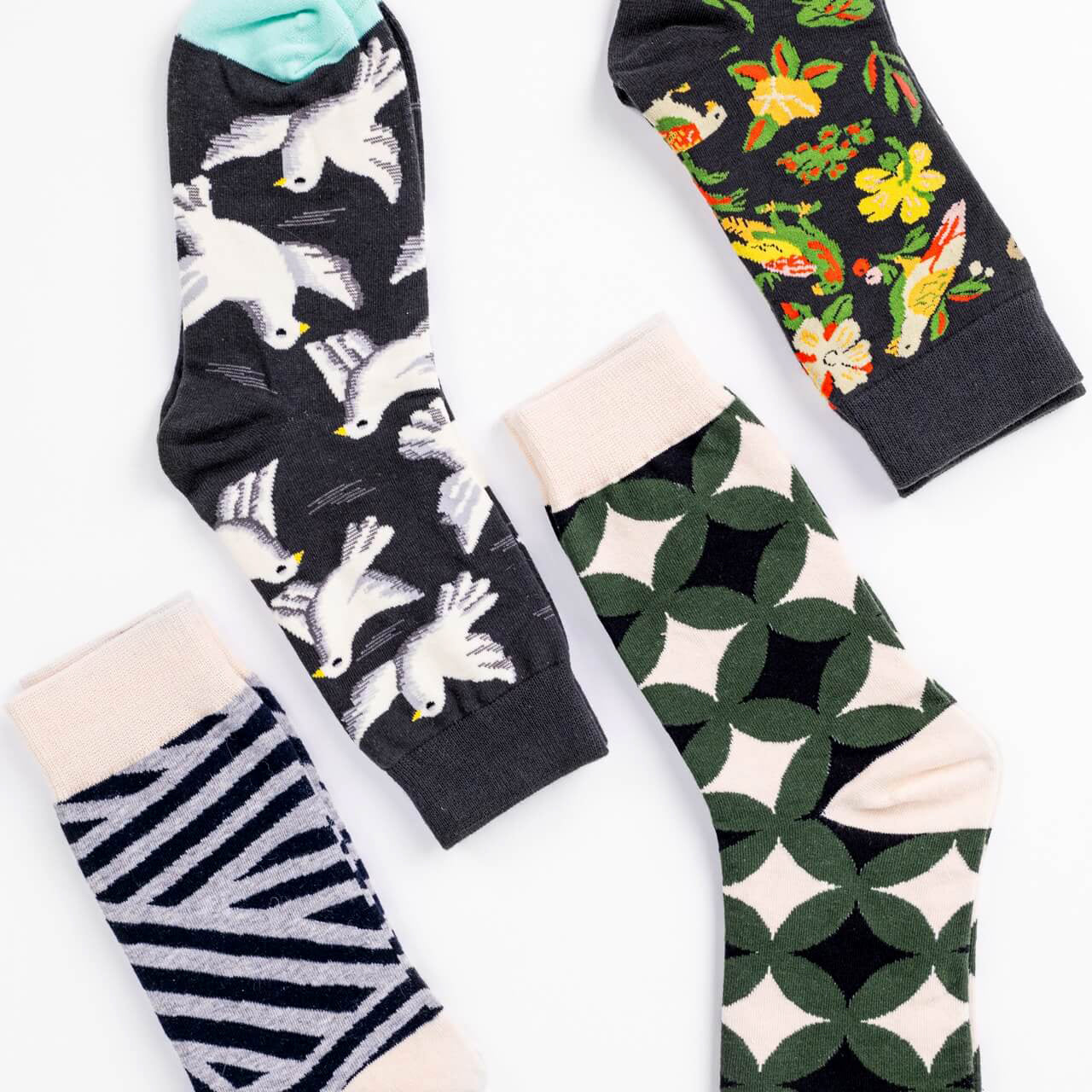 Men's Floral and Fauna Black Colorful Fun Dress Socks Men's Floral and Fauna Black Colorful Fun Dress Socks