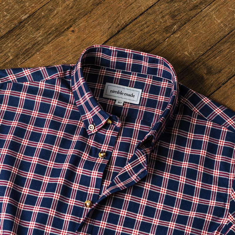blue red check flannel button down dress shirt for men