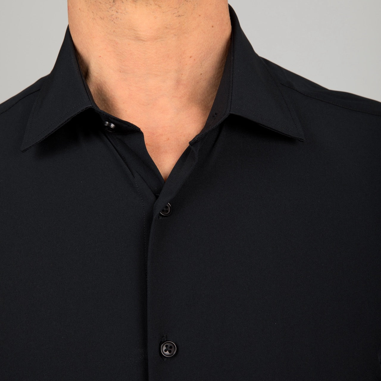 solid black non iron 4 way stretch dress shirt slim fit for men