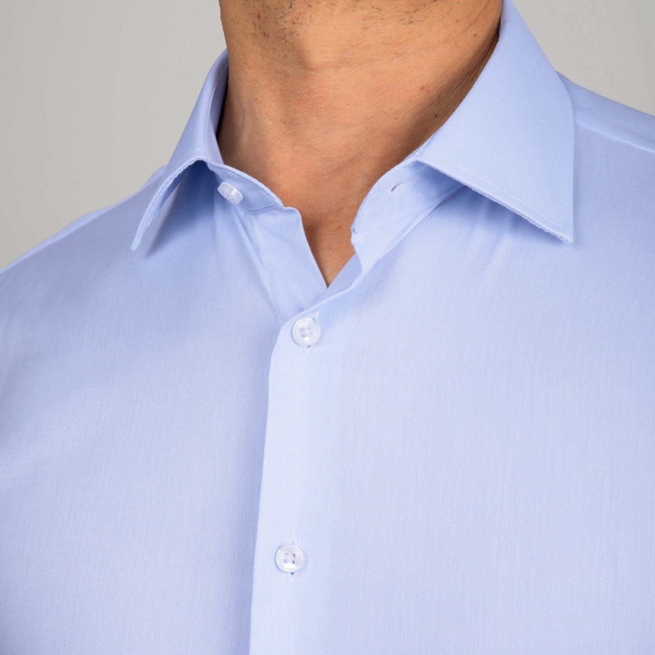 solid blue herringbone slim fit dress shirt for men