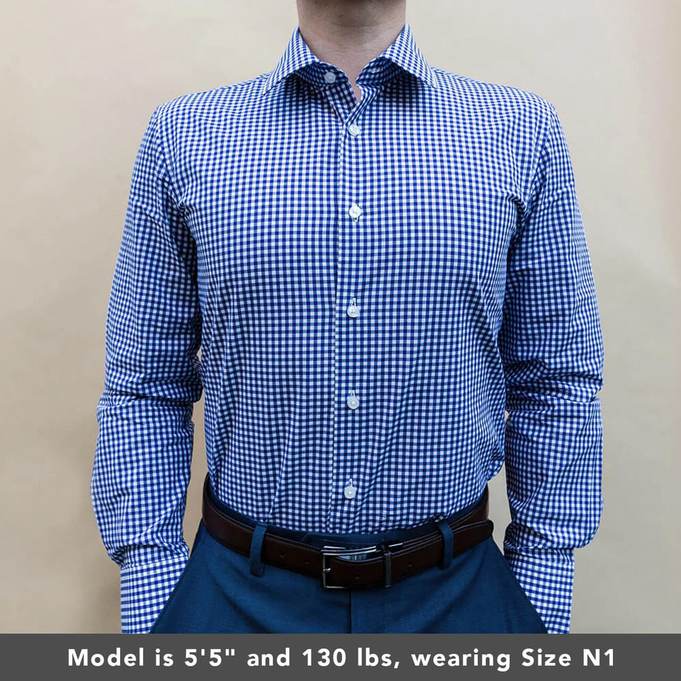 Navy Blue Checkered Dress Shirt