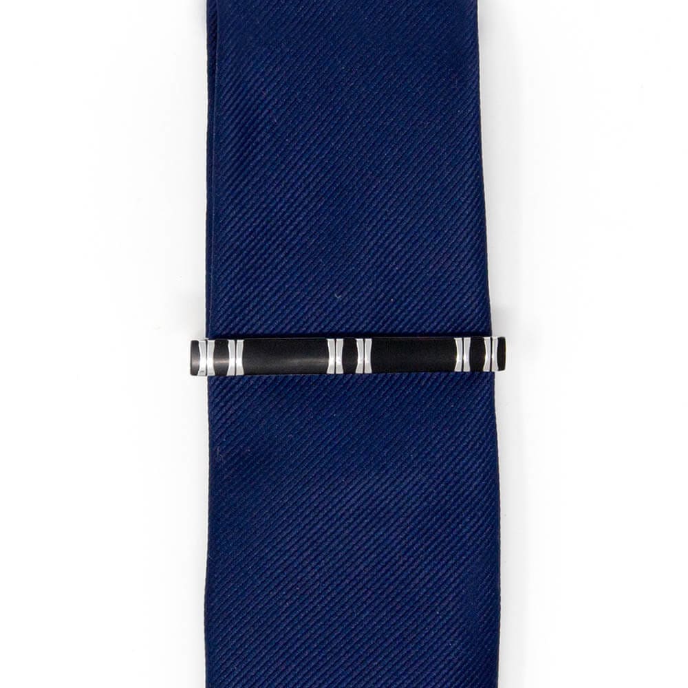 Black Tie Clip with Silver Stripes