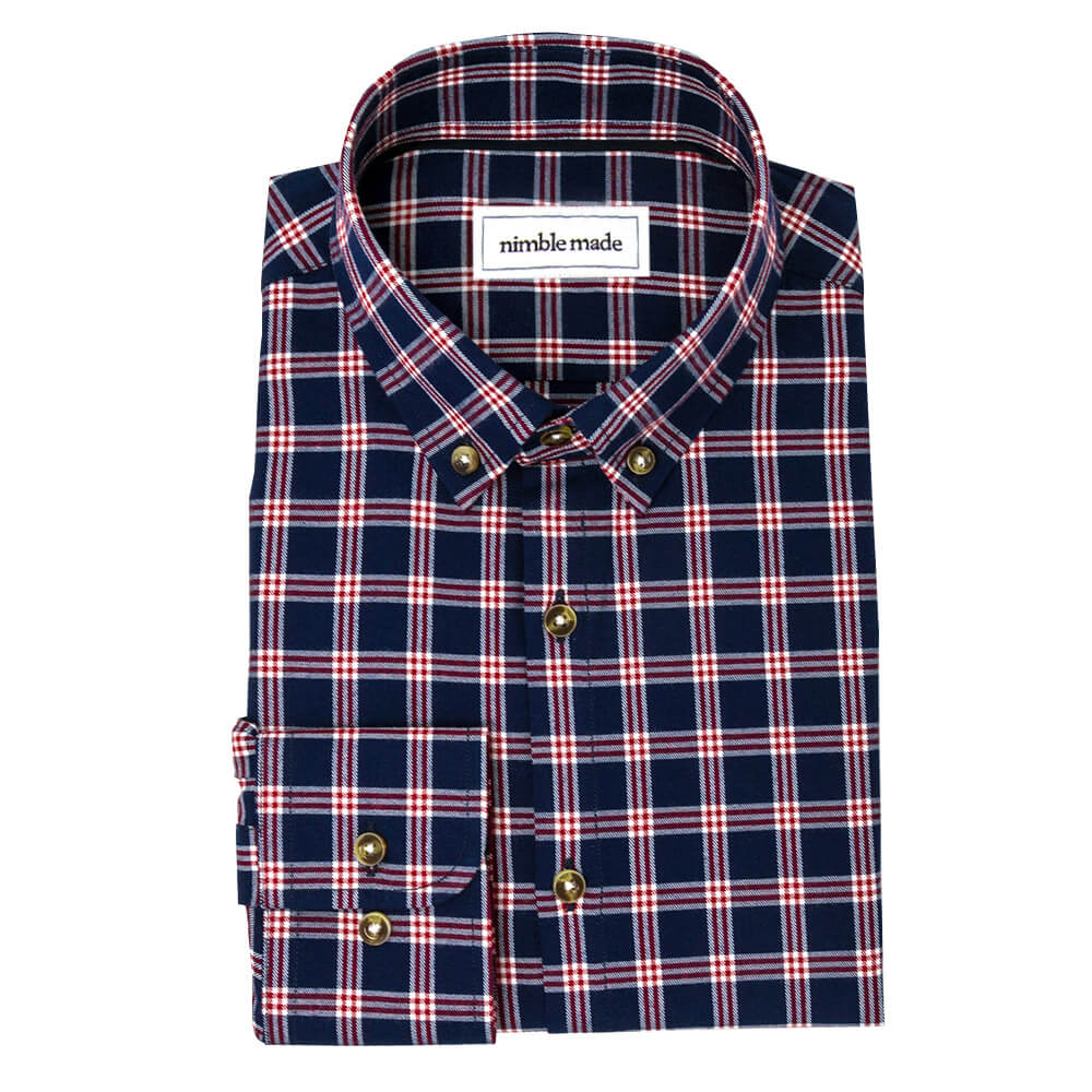 navy and red flannel with button down collar for men