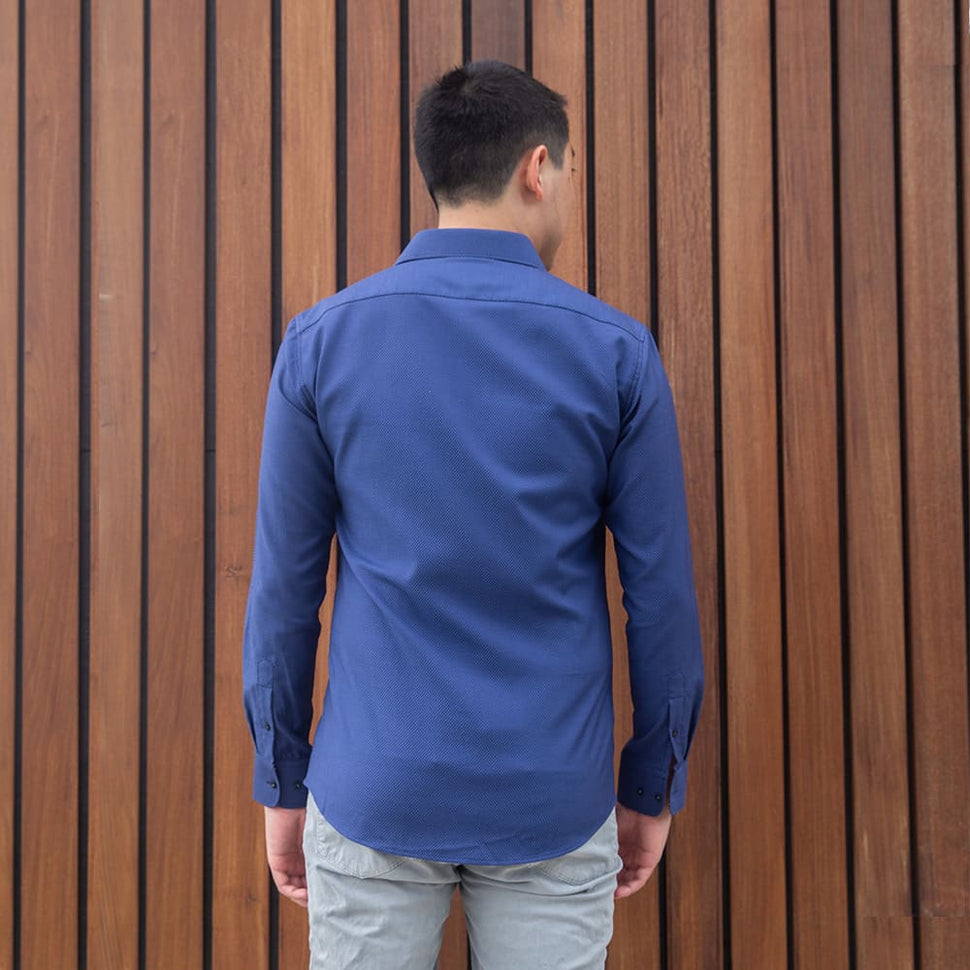 Men's Dark Navy Blue Textured Dress Shirt | Nimble Made