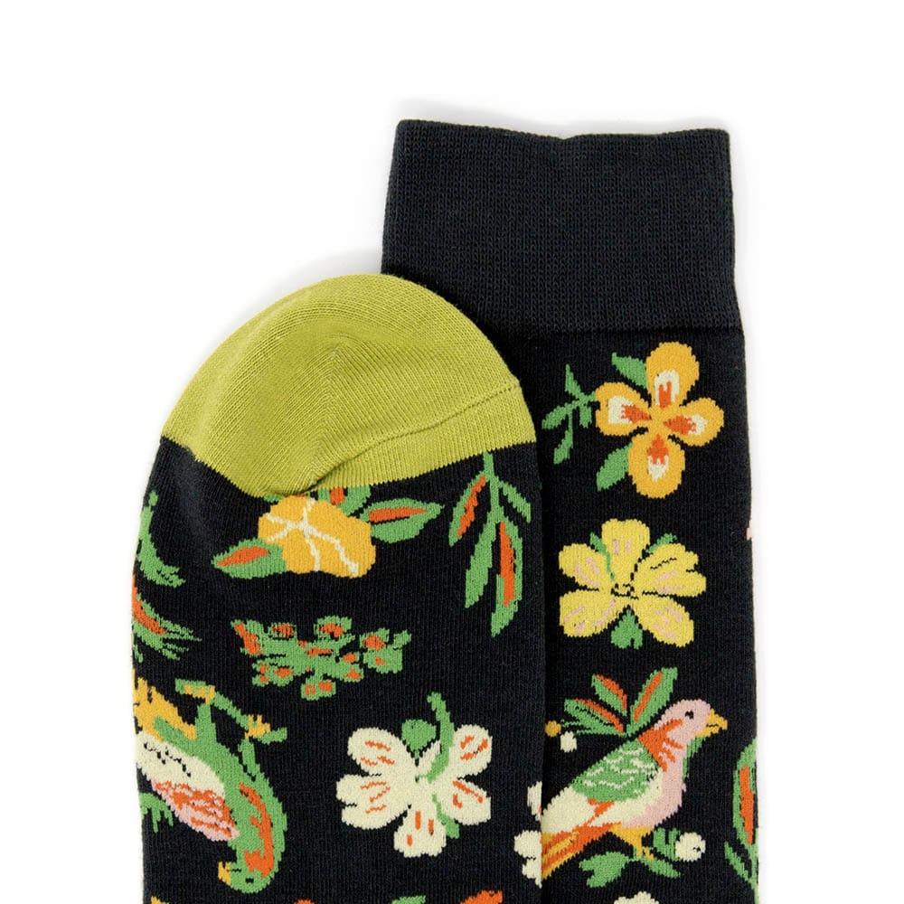 Floral and Fauna Black Dress Socks