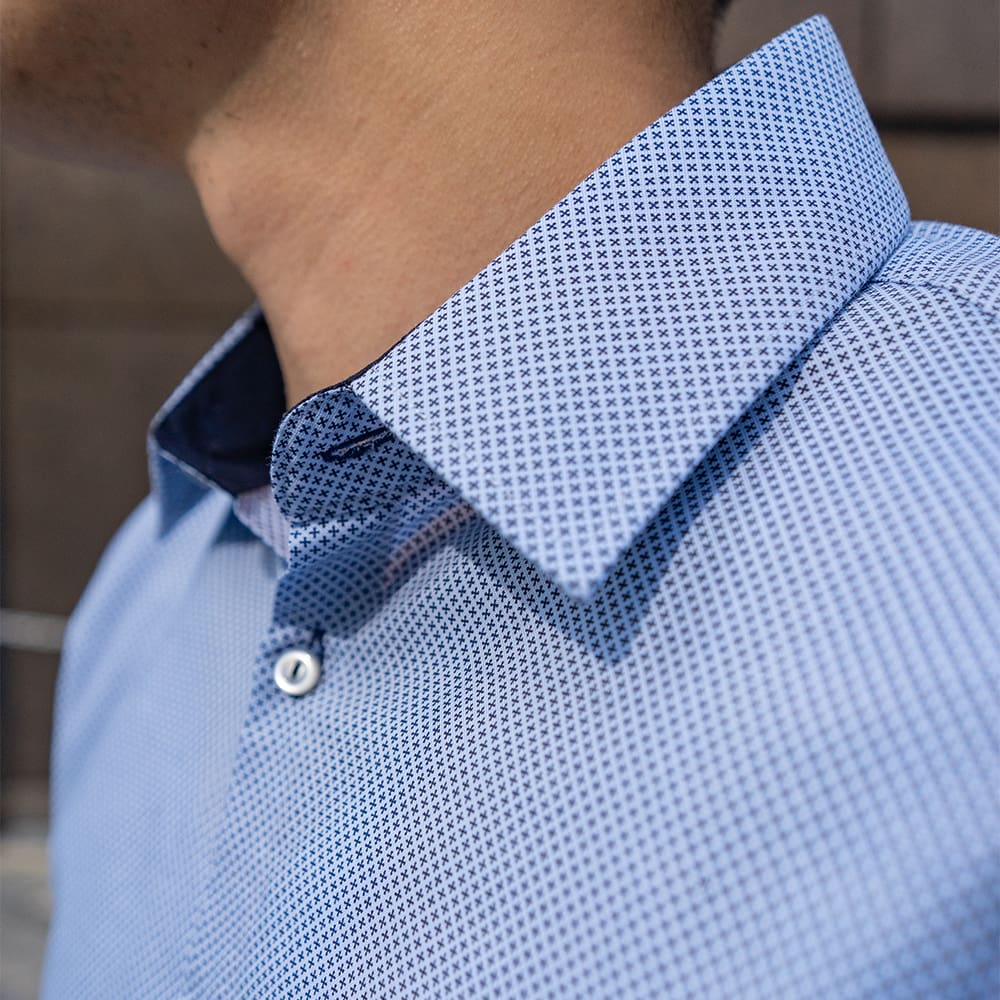 close up of fabric detail on printed dress shirts