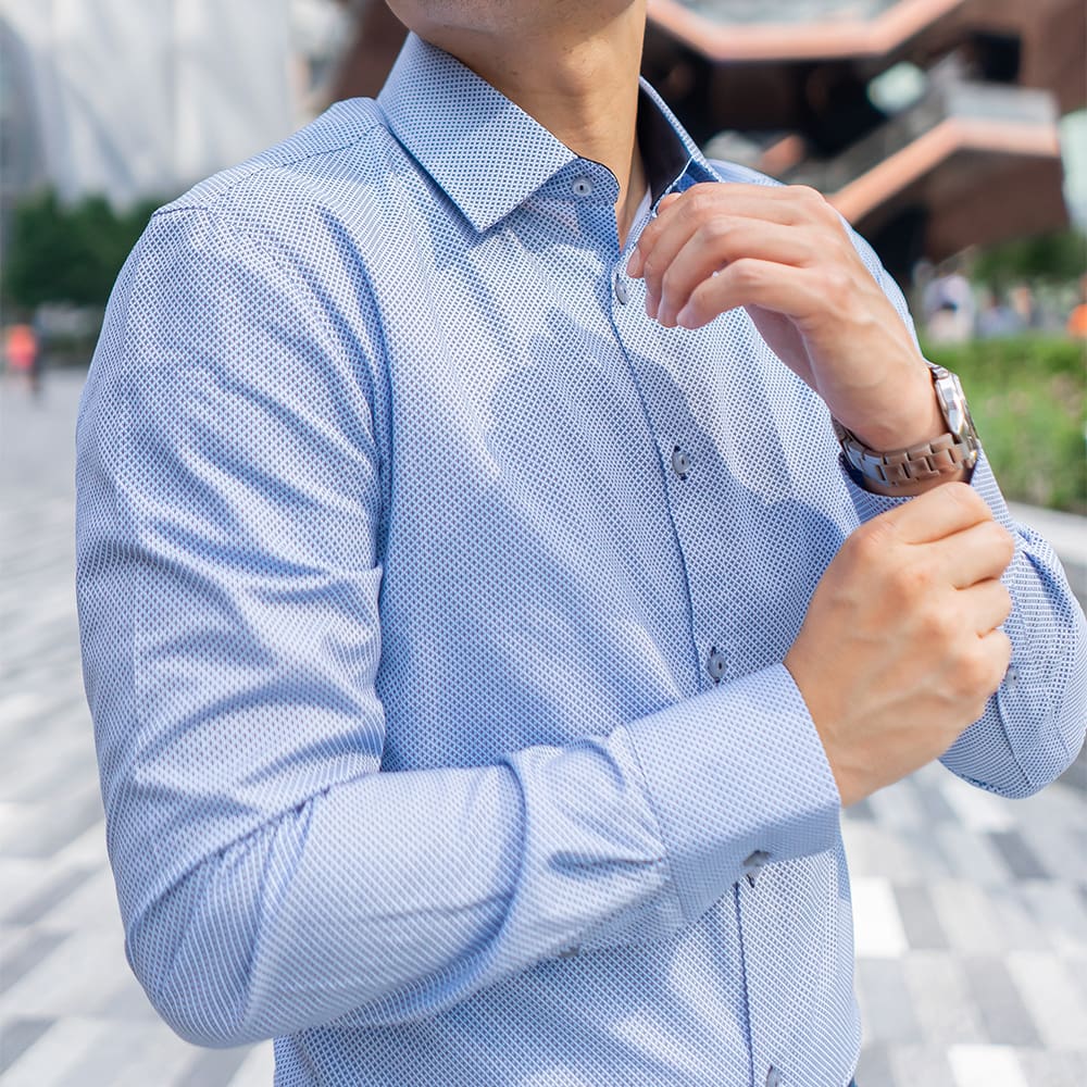 dark navy blue dress shirt print with light blue fabric