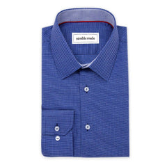 Navy Textured Patterned Dress Shirt | The Pebble