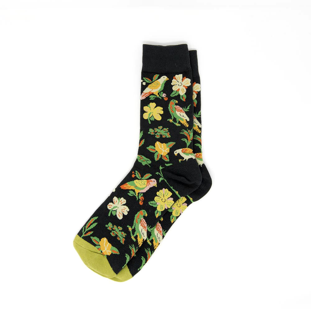 Floral and Fauna Black Fun Dress Socks