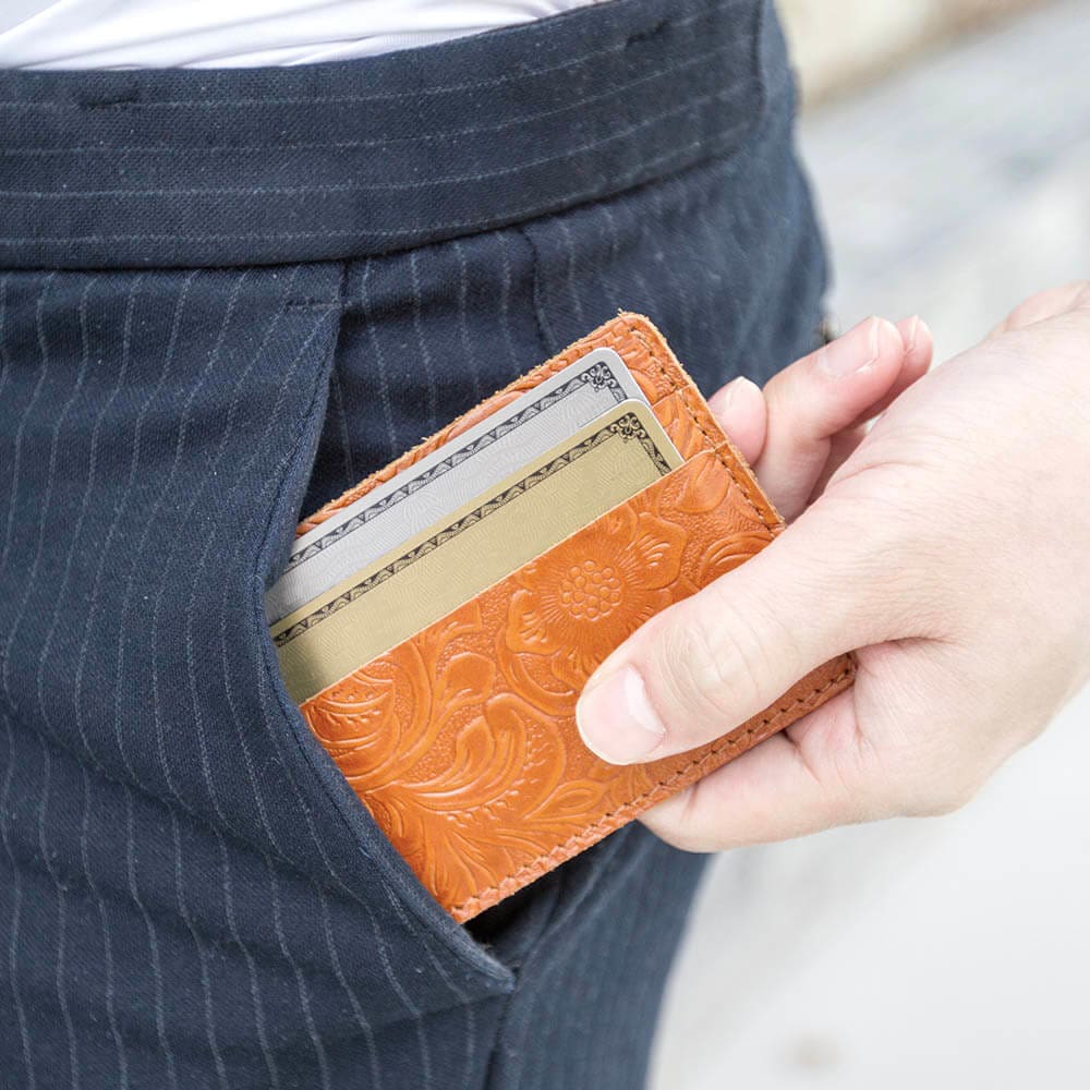 Floral Tan Men's Slim Leather Wallet