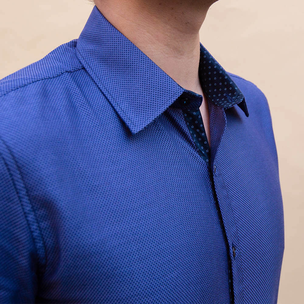 men's deep blue dress shirt with contrast lining